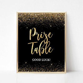 Prize Table Sign Zwart & Goud Glitter Confetti Poster