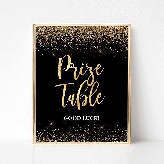 Prize Table Sign Zwart & Goud Glitter Confetti Poster