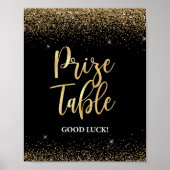 Prize Table Sign Zwart & Goud Glitter Confetti Poster (Voorkant)