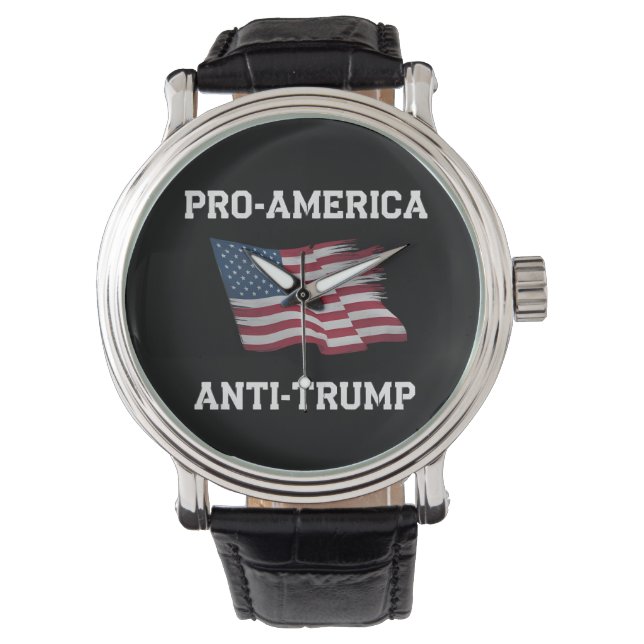 Pro-Amerika Anti-Trump  Vlag van de VS Horloge (Voorkant)