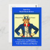 Pro Biden en Harris,  oom Sam, liberaal Briefkaart (Voorkant / Achterkant)