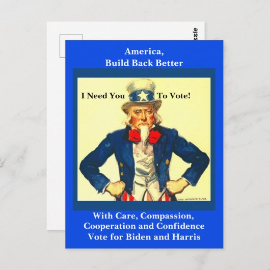 Pro Biden en Harris, oom Sam, liberaal Briefkaart (Voorkant / Achterkant)