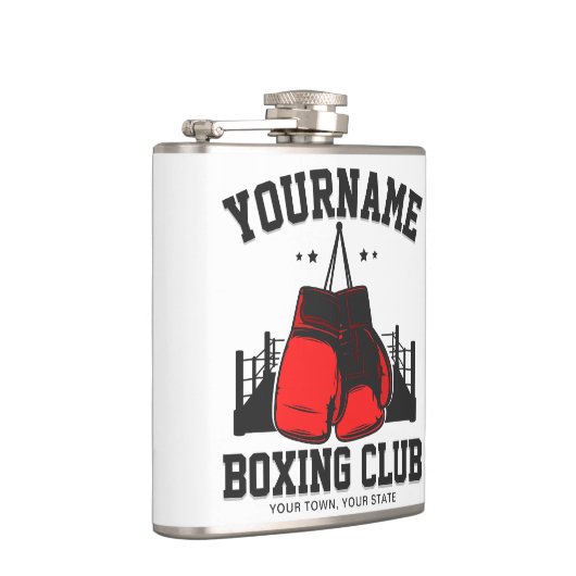 Pro Boxer ADD NAME Rode Handschoenen Boksen Ring T Heupfles (Rechts)