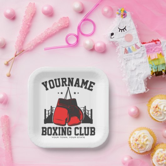 Pro Boxer ADD NAME Rode Handschoenen Boksen Ring T Papieren Bordje (Feest)