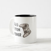 Pro Button Masher | Grappige video game controller Tweekleurige Koffiemok (Voorkant links)