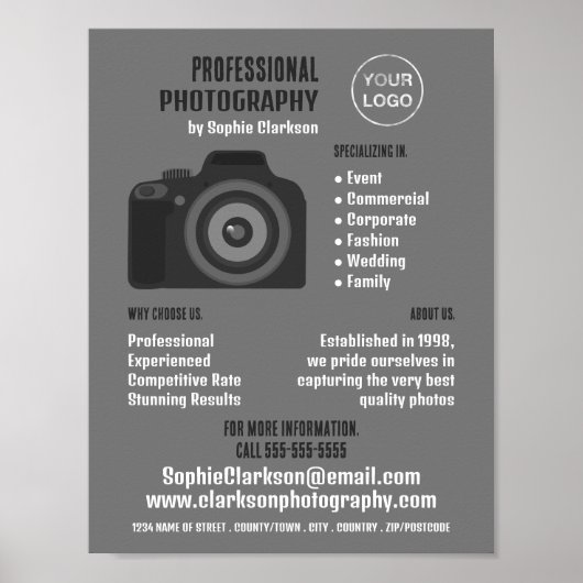 Pro-camerapictogram, fotograaf, fotografische hire poster (Voorkant)