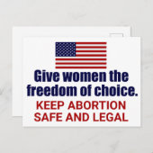 Pro Choice Keep Abortion Safe and Legal Political Briefkaart (Voorkant / Achterkant)