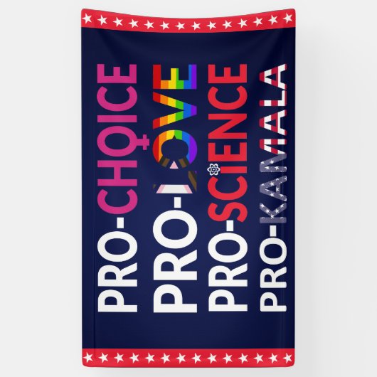 Pro-Choice, Pro-Love, Pro-Science, Pro-Kamala 2024 Spandoek (Verticaal)