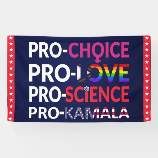 Pro-Choice, Pro-Love, Pro-Science, Pro-Kamala 2024 Spandoek (Horizontaal)