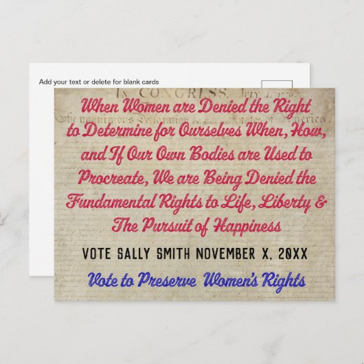 Pro Choice Stemming voor levensvrijheid en geluk Briefkaart (Voorkant / Achterkant)