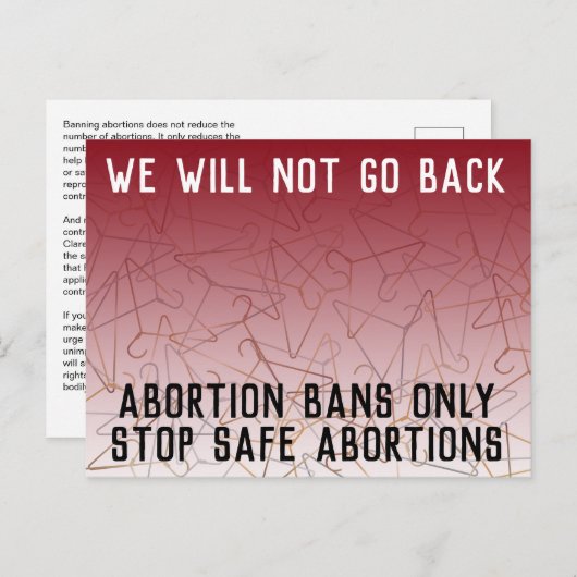 Pro Choice We gaan Roe niet terug v Wade Briefkaart (Voorkant / Achterkant)