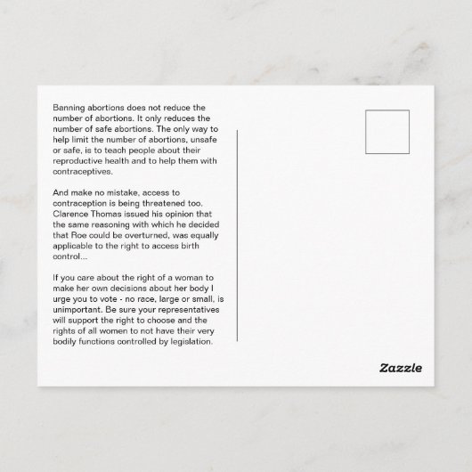 Pro Choice We gaan Roe niet terug v Wade Briefkaart (Achterkant)