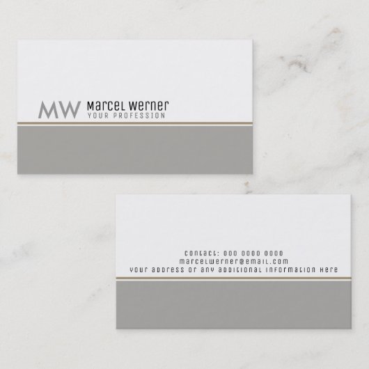 Pro Corporate Classy Wit & Grijs monogram Visitekaartje (Voorkant / Achterkant)