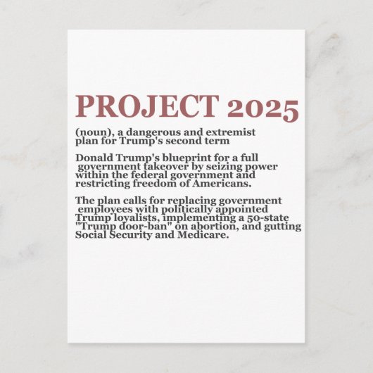 Pro Democracy Anti Project 2025 Republikein Trump Briefkaart (Voorkant)