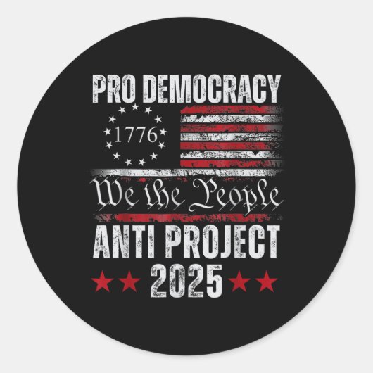 Pro Democracy Anti Project 2025 Stop Project 2025 Ronde Sticker (Voorkant)