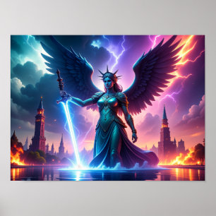 Pro-Democratie VS Dame Liberty Krijger voor Vrijhe Poster