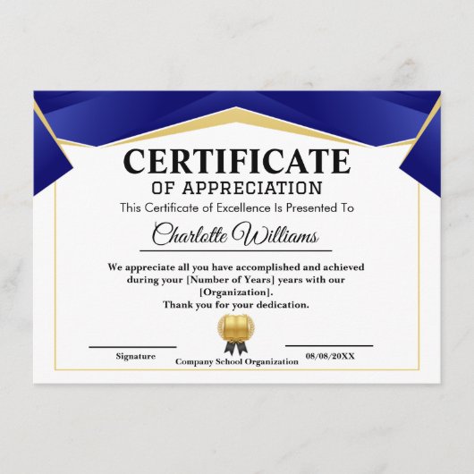 Pro Erkenning Waarderen Goud Blauw Certificaat (Voorkant)