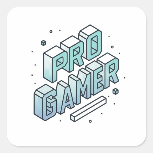 PRO GAMER — Isometrische 3D-blokletter Logo Vierkante Sticker (Voorkant)