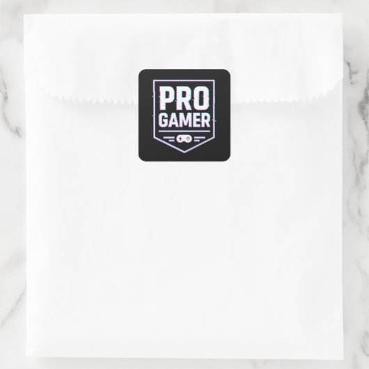 PRO GAMER — Neon Glitch Shield Vierkante Sticker (Tas)