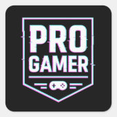 PRO GAMER — Neon Glitch Shield Vierkante Sticker (Voorkant)