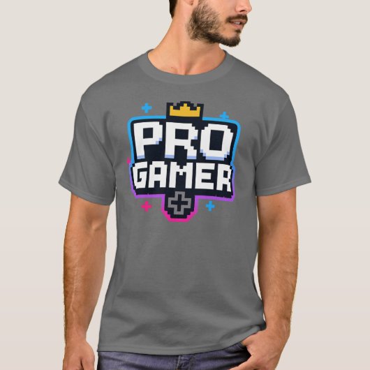 PRO GAMER — Pixel Art 8-bits badge T-shirt (Voorkant)