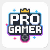 PRO GAMER — Pixel Art 8-bits badge Vierkante Sticker (Voorkant)