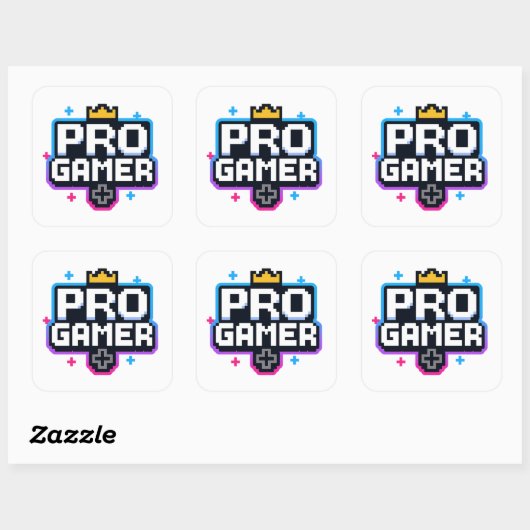 PRO GAMER — Pixel Art 8-bits badge Vierkante Sticker (Vel)