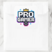 PRO GAMER — Pixel Art 8-bits badge Vierkante Sticker (Tas)