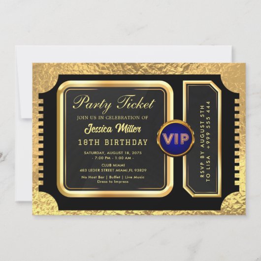 PRO Golden Party Ticket Uitnodiging (Voorkant)