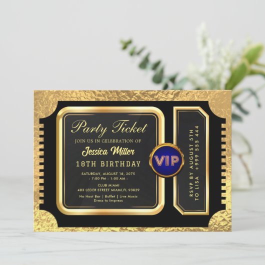 PRO Golden Party Ticket Uitnodiging (Staand voorkant)