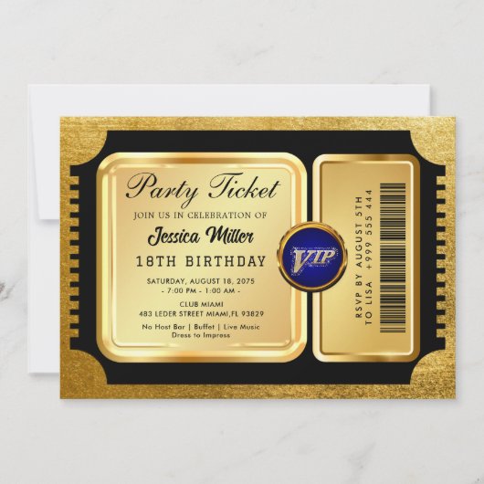 PRO Golden Party Ticket Uitnodiging (Voorkant)