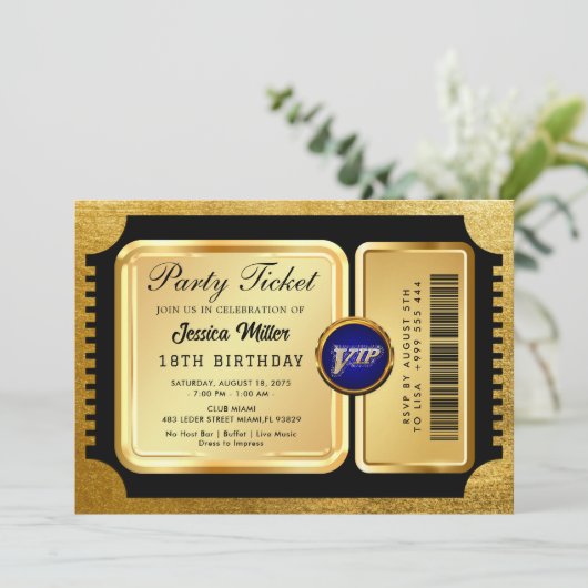 PRO Golden Party Ticket Uitnodiging (Staand voorkant)