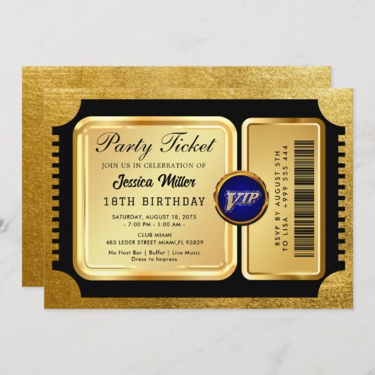 PRO Golden Party Ticket Uitnodiging (Voorkant / Achterkant)