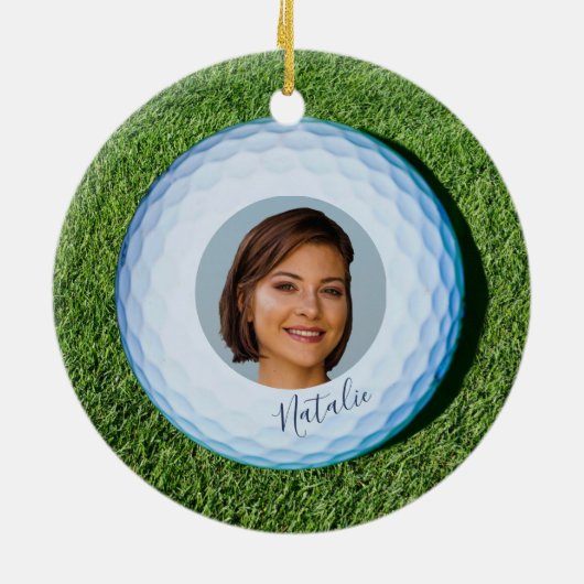 Pro Golf-foto getekend met Golfbal kerst Keramisch Ornament (Achterkant)
