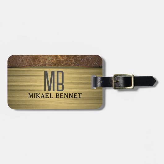 PRO Goud Geborsteld Metallic Bagagelabel (Voorkant horizontaal)