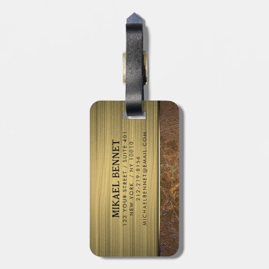 PRO Goud Geborsteld Metallic Bagagelabel (Achterkant verticaal)