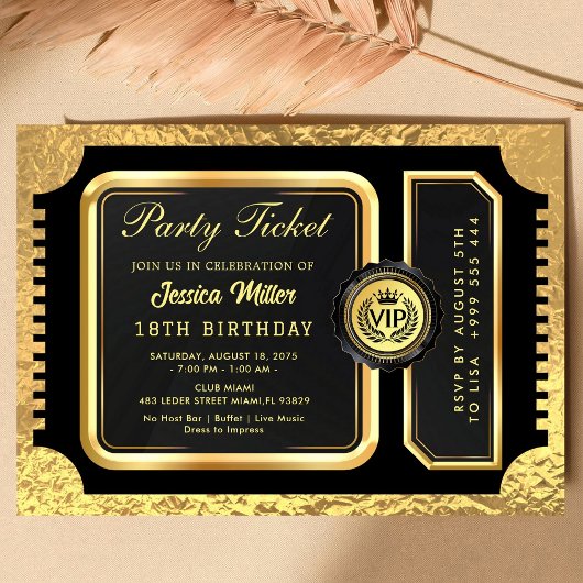 PRO Gouden Feest Ticket Uitnodiging