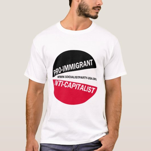 Pro-immigrant/antikapitalistisch T-shirt (Voorkant)