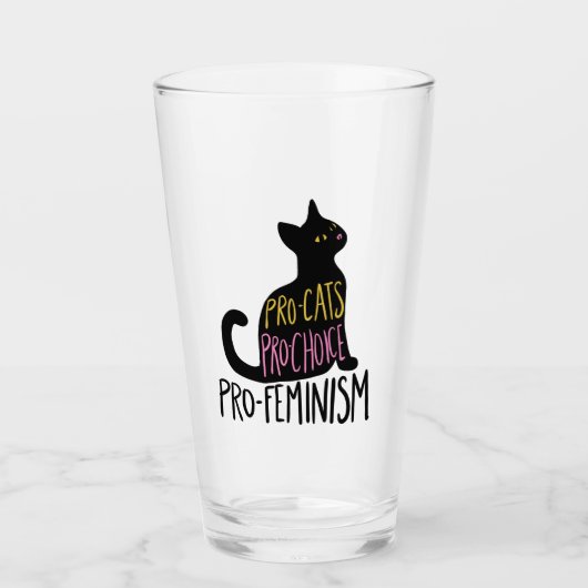 Pro-katten pro-keuze pro-feminisme zwarte kat glas (Voorkant)