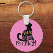 Pro-katten pro-keuze pro-feminisme zwarte kat sleutelhanger (Voorkant)