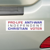 Pro-life Anti-War Independent Christelijk Voter Bumpersticker (Op auto)