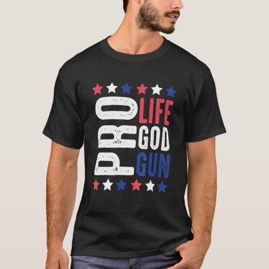 Pro Life God Pistool Patriottische sterren en stre T-shirt (Voorkant)