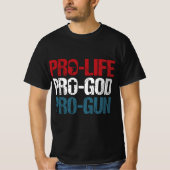 Pro Life Pro God Pro Pistool USA Patriot Verjaarda T-shirt (Voorkant)