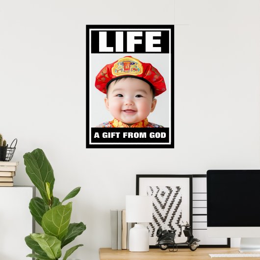 PRO-LIFE SCHATTIGE LACHEND CHINEES BABY LIFE POSTE POSTER (Thuiskantoor)