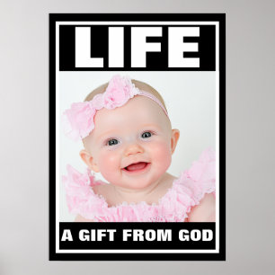 PRO-LIFE SCHATTIGEE LACHENDE BABY MEISJE IN ROZE POSTER