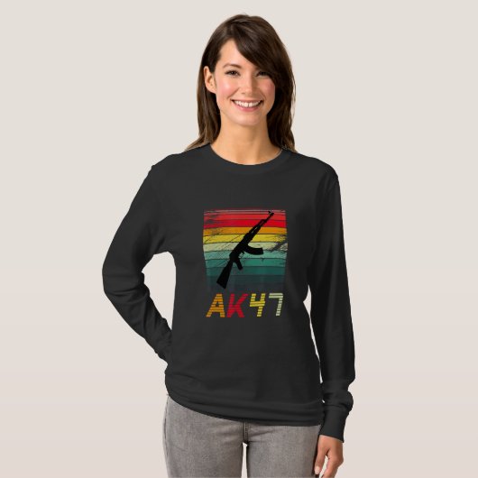 Pro Pistool 2e wijziging AK47 Geweer Retro Sun T-shirt (Voorkant volledig)