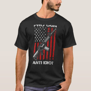 Pro Pistool Anti-Idiot AR15 Verenigde Staten Vlag T-shirt