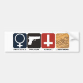 Pro-Pistool, Pro-Choice, Atheïst Libertarian Stick Bumpersticker (Voorkant)