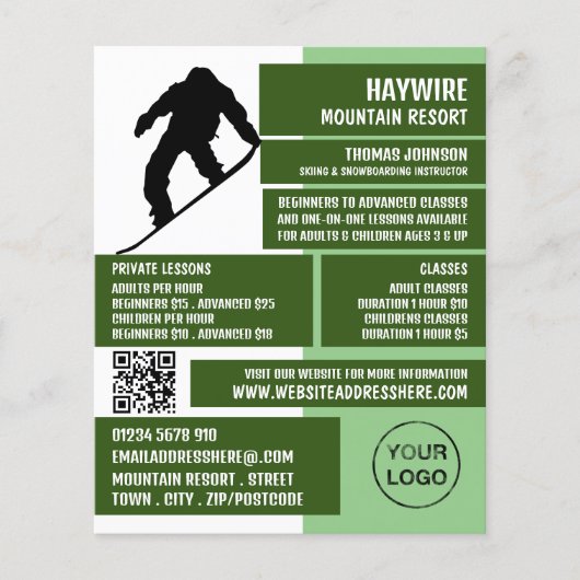 Pro Snowboarder, Ski/Snowboarding Lessen/Klassen Flyer (Voorkant)
