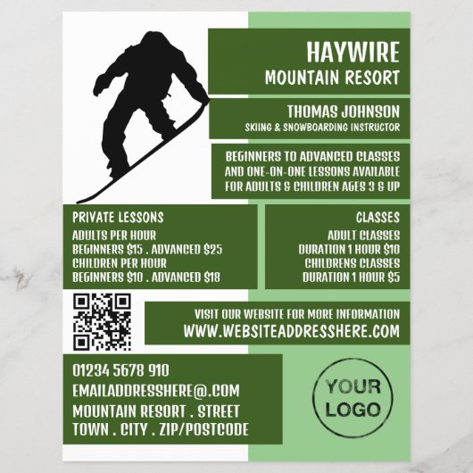 Pro Snowboarder, Ski/Snowboarding Lessen/Klassen Flyer (Voorkant)